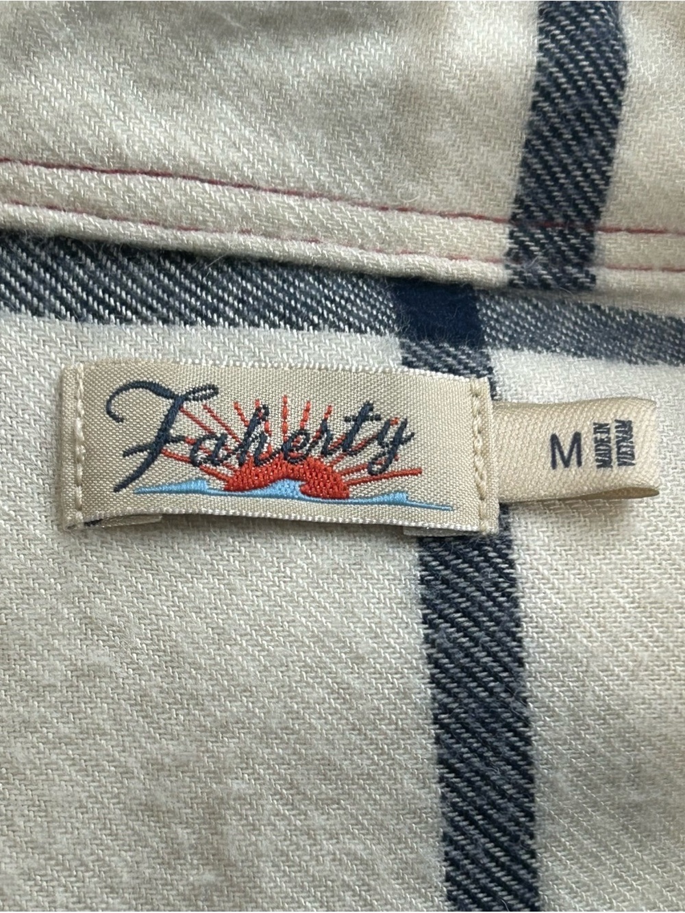 Faherty Womens M Cream Burgundy Navy Plaid Flannel Button Down Shirt Country - Picture 11 of 12